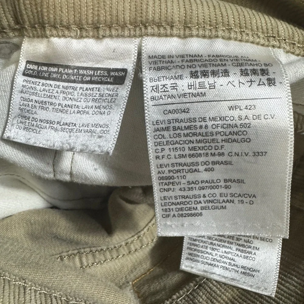 Levis 514 Straight Fit Corduroy Pants Khaki Tan PC9-00514-0796 Mens 33x30